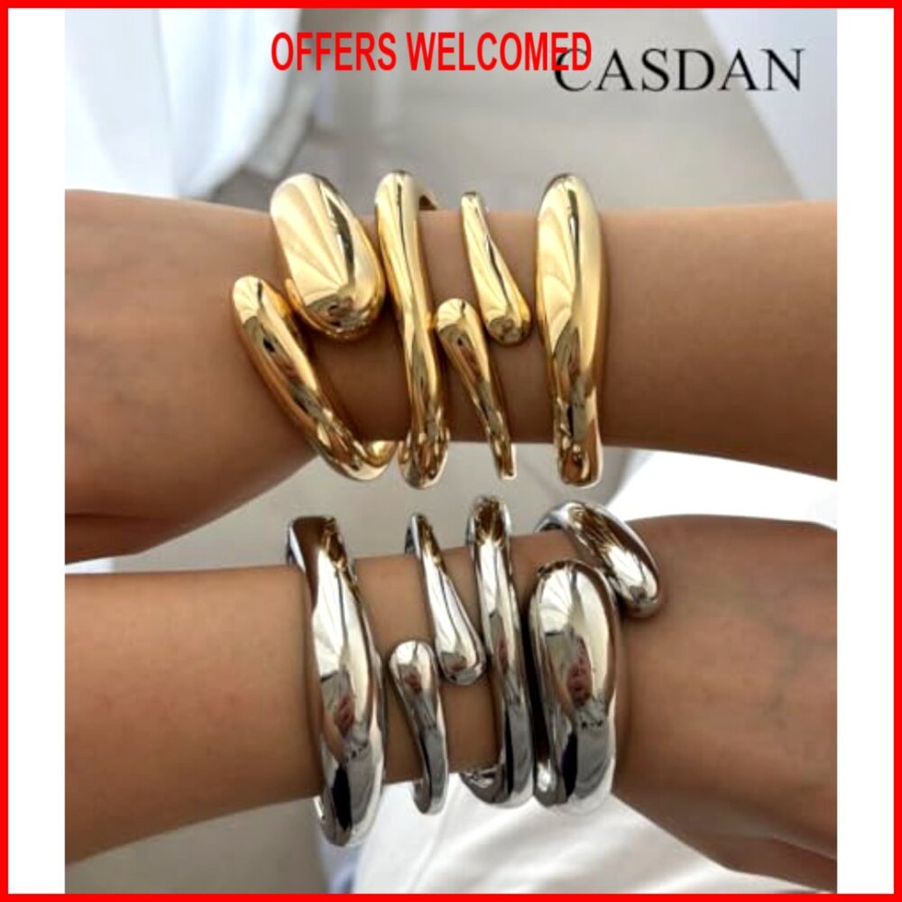4pcs Chunky Hinged Bangle Bracelets Set, Stackabl… - image 5